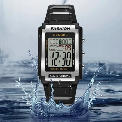 Men's Rectangular Sports Watch - Waterproof 50M, Night Light, Large Screen, Alarm Clock, Retro Style