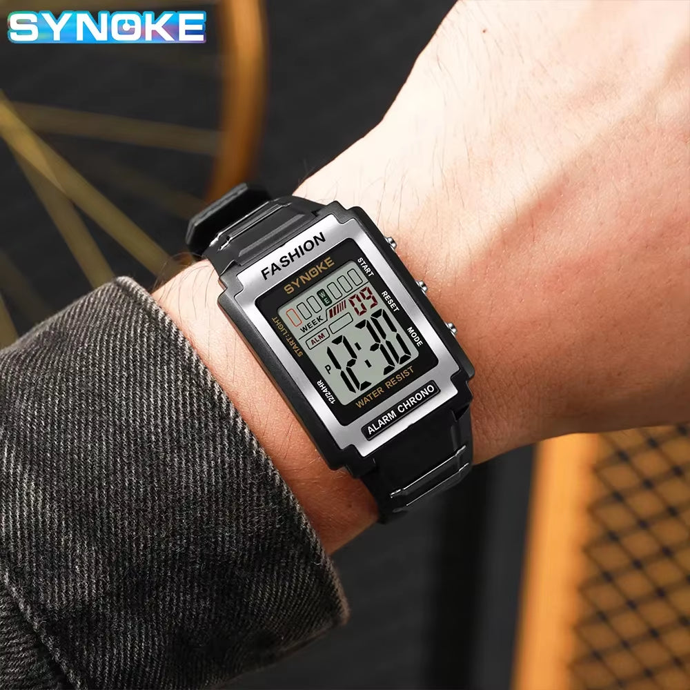 Men's Rectangular Sports Watch - Waterproof 50M, Night Light, Large Screen, Alarm Clock, Retro Style