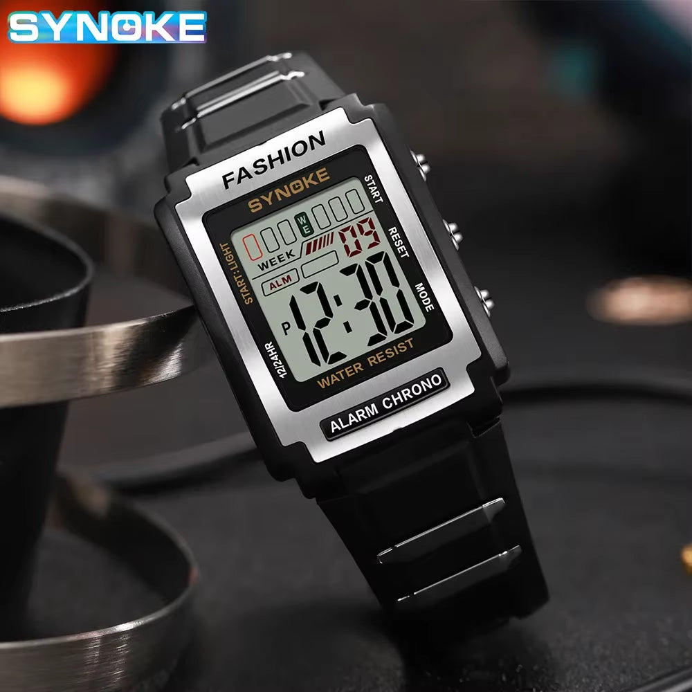 Men's Rectangular Sports Watch - Waterproof 50M, Night Light, Large Screen, Alarm Clock, Retro Style