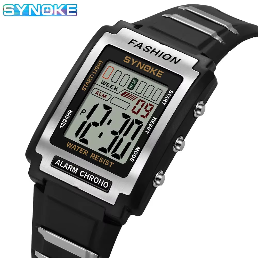 Men's Rectangular Sports Watch - Waterproof 50M, Night Light, Large Screen, Alarm Clock, Retro Style