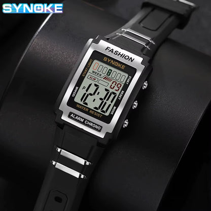 Men's Rectangular Sports Watch - Waterproof 50M, Night Light, Large Screen, Alarm Clock, Retro Style